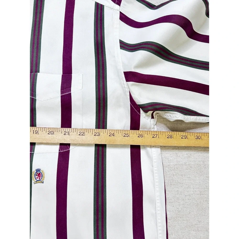 Vintage Tommy Hilfiger Button Up Shirt Men's XL White Purple Striped Long Sleeve